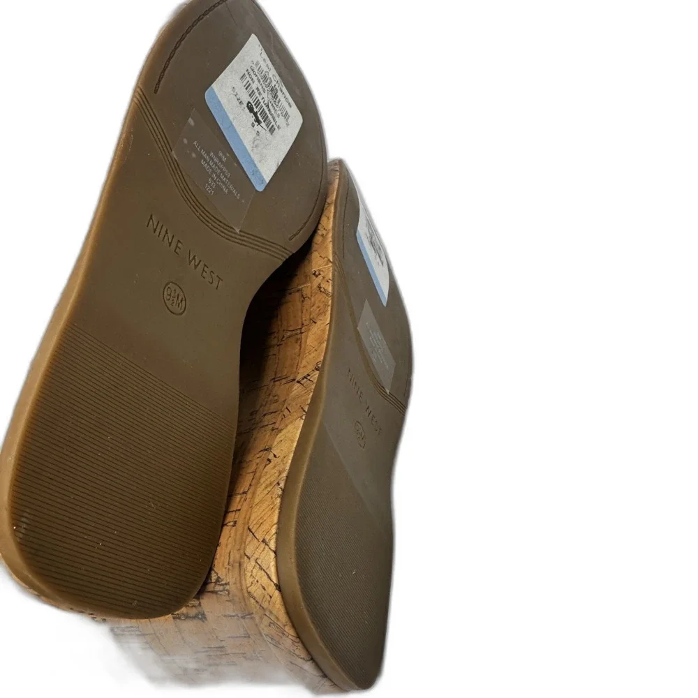 Nine West Platform Sandals 9.5 Slide Wedge Clear Strap Vacation Club Black rapps
